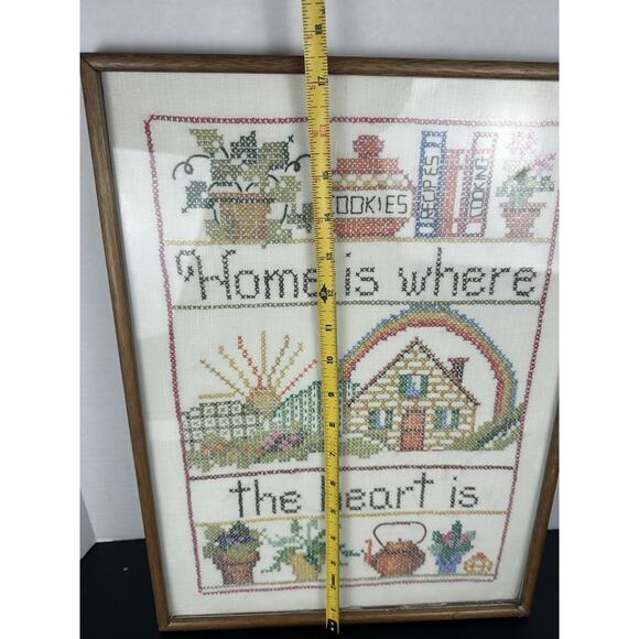 Vintage Framed Cross Stitch Embroidery Home is Where the Heart Is Retro - Picture 7 of 8